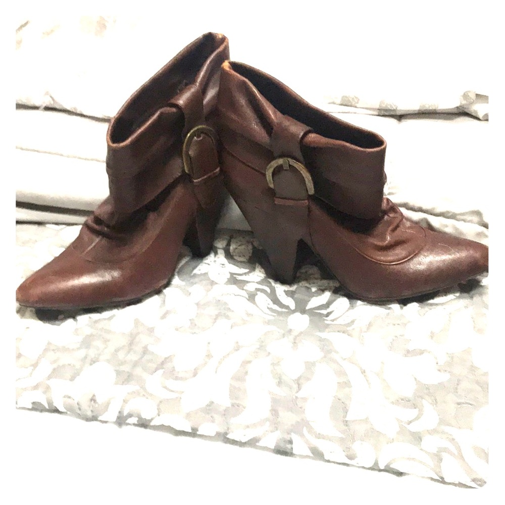 Brown leather booties